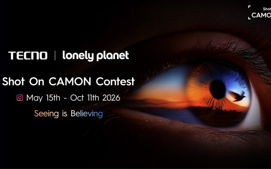 TECNO and Lonely Planet Shot On CAMON Contest 2026 banner showcasing the theme ‘Seeing is Believing’ with a close-up of an eye reflecting a sunset landscape and a flying bird, promoting global smartphone photography competition.