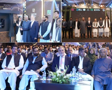 Officials and consortium representatives at Lake City Meadows Phase 1 Extension handover ceremony, including Chairman NAB Lt. Gen. (R) Nazir Ahmed Butt, project developers, and plot owners, marking the formal commencement of possession for residential plots.