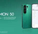 TECNO CAMON 50 displayed with Google AI Plus, highlighting three months of AI access and 2TB cloud storage at no cost for eligible users.